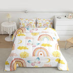 Rainbow Comforter Set King Size, Girls Butterfly Bedding Sets, Cartoon Rainbow Quilt Sets, Colorful Sun Clouds Comforters, Iridescent Print Down Comforter, Geometric Stripes Soft Lightweight Bedding - Image 2