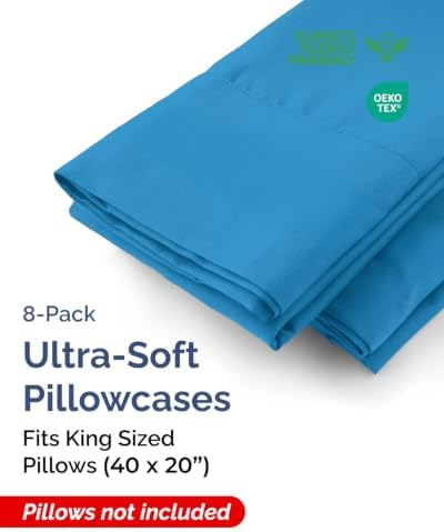 King Pillow Cases - 8 Pack Soft Pillowcase Covers - 20" x 40" (Denim Blue) - Image 2