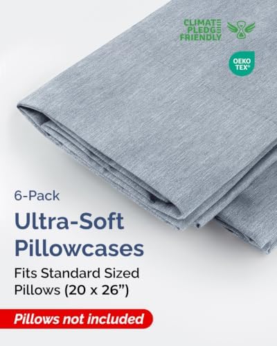 Standard Pillow Cases - 6 Pack Pillowcases, 20" x 26" - Heathered Blue - Image 2
