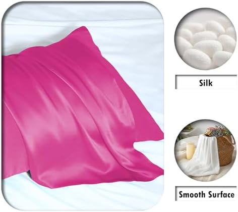 Suatien Mulberry Silk Pillow Cases 2 Pack Queen Size, Hot Pink - Image 2