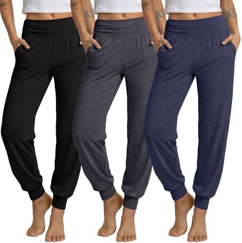Ficerd 3 Pack Women's Joggers Loose Yoga Pants with Pockets by Ficerd