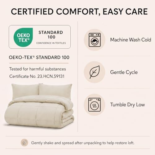 CozyLux Twin XL Comforter Set Beige - 5 Pieces Twin XL Bed in a Bag - Image 6
