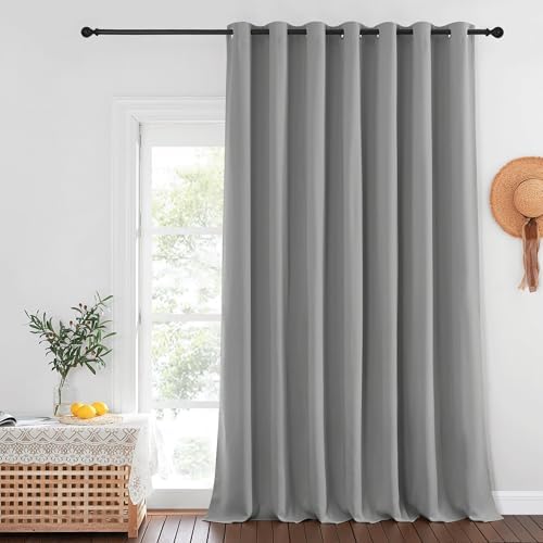 NICETOWN Silver Gray Sliding Door Curtains 108 inches Long - Grommet Blackout Light & Sound Blocking Room Divider Curtains Window Treatments for Dining Room/Bedroom (W100 x L95, 1 Panel) by NICETOWN