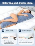 ZonLi Cooling Body Pillow for Adults Side Sleeper & Pregnancy - Memory Foam Insert Long Body Pillow 20 x 54 Inch with Washable Pillowcase, Gift for Men Women Light Blue - Image 6