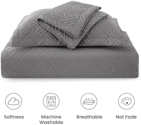 Love's cabin Quilts for Queen Bed Grey Bedspreads Bedding Set - Summer Lightweight Bedspread Comforter - Wave Pattern Bedding Coverlet for All Season - 3 Pieces (1 Quilt, 2 Pillow Shams) - Image 6