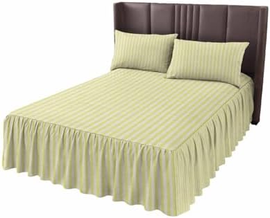 Yellow Striped Bed Skirts for Cal King Bed 18 Inches Drop, Wrap Around Bedskirt Dust Ruffle Pleated Bedspread Modern Simple Farmhouse Beige Vintage Fitted Sheet with 2 Decorative Pillowcase 36"x20" by Unknown