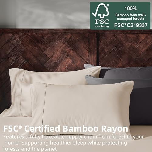 GOKOTTA Pillow Cases Queen Size Set of 2, Cooling Pillowcases for Hot Sleepers, 100% Rayon Derived from Bamboo Envelope Soft Pillowcases (Lightbeige) - Image 2