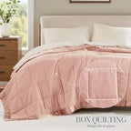Madison Park Down Alternative Twin Size Blanket for Bed, Satin Trim, Blush - Image 3