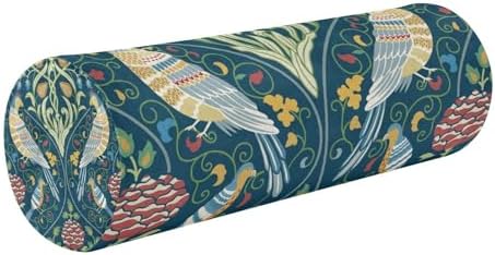 Green Birds Flower Vintage Neck Roll Pillow Bolster Round Health Memory Foam Long Cervical Cylinder Body Pillows with Removable Washable Cover for Bed Legs Back Yoga by QwThum