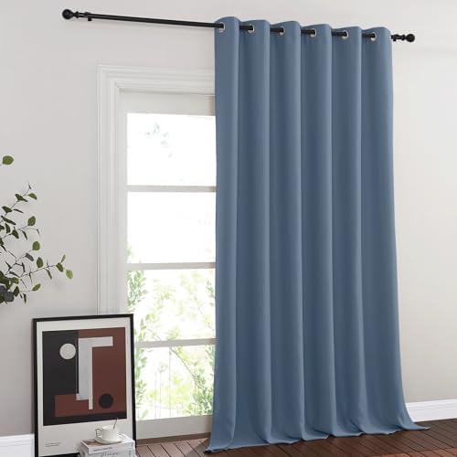NICETOWN Blackout Sliding Glass Door Curtains, Room Darkening Thermal Insulated Curtains for Living Room Bedroom, Extra Wide Window Drapes, 1 Panel, W80 x L118, Stone Blue by NICETOWN