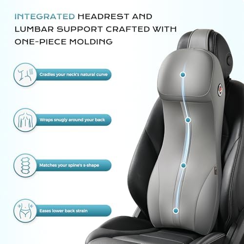 Coverado Memory Foam Car Seat Cushion and Lumbar Support Headrest Pillow, 2-in-1 Integrated Ergonomic Back Support Neck Pillow, Breathable Seat Cushion for Sciatica Back Tailbone Pain Relief, Gray - Image 2