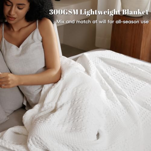 PHF Lightweight 100% Cotton Waffle Blanket for Bed, King, White - Image 2