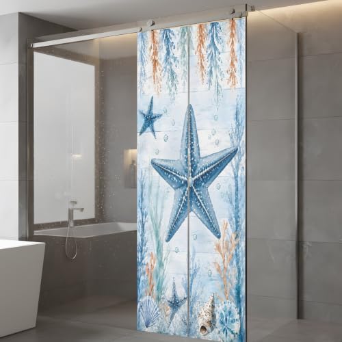 Window Privacy Film Frosted, Coastal Starfish Static Cling Door Window Covering, Blue Ocean Coral Summer Beach Seaweed UV Blocking Windows Film for Office, Hotel, Bedroom, 29.5 x 78.7 Inches - Image 5