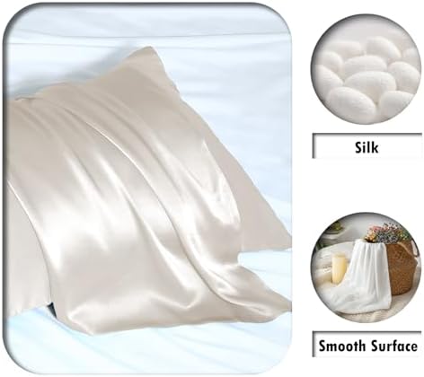 Suatien Mulberry Silk Pillow Cases 2 Pack Standard Size, Beige - Image 2