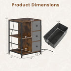 Giantex Industrial Nightstand Set 2 with Charging Station, End Side Table w/3 Fabric Drawers, Side Storage Pockets, Open Shelves, Metal Frame, Rustic Bedside Table Night Stand for Bedroom Entryway (2) - Image 3