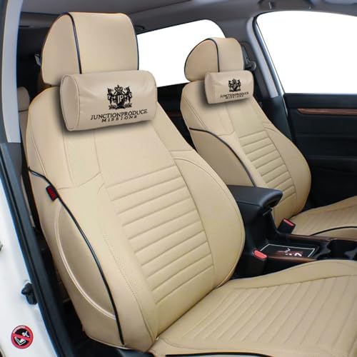 W-POWER 4PCS Junction Produce JDM Car Neck Pillow Headrest + JP VIP Embroidery Car Seat Belt Cover Set (Beige) - Image 4