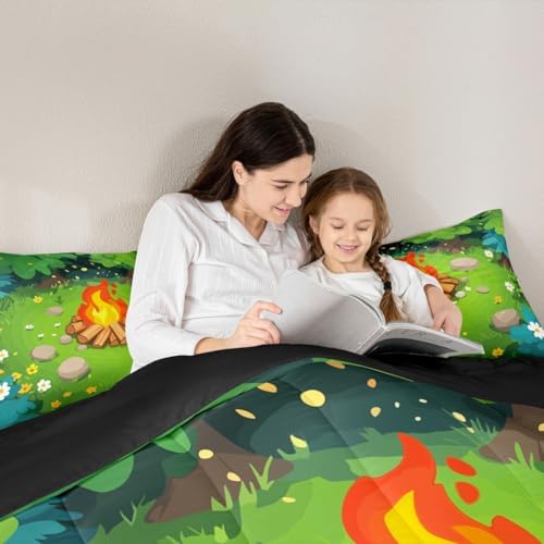 Erosebridal Camper King Size Comforter Set Happy Camping Bedding Set Woodland Camping Bedding Comforter Sets,Campfire Quilt 3 Pcs - Image 5