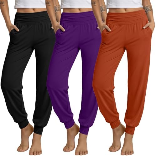 Ficerd 3 Pack Women's Joggers Loose Yoga Pants with Pockets by Ficerd