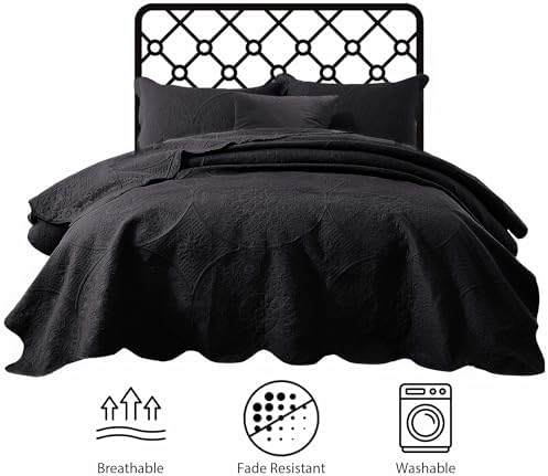 Imperial Rooms Queen Quilt Black Floral 10 Pack for Hotel Guest Bedroom - Image 3