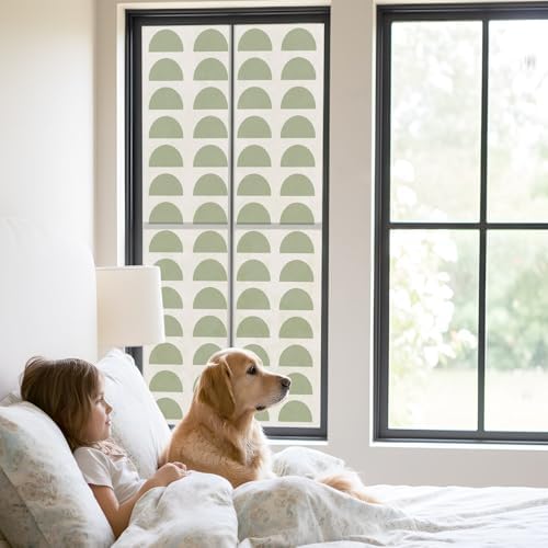 Window Privacy Film Frosted, Sage Green Boho Static Cling Door Window Covering, Middle Century Geometric Abstract Art UV Blocking Windows Film for Office, Hotel, Bedroom, 29.5 x 78.7 Inches - Image 2