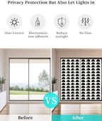 Window Privacy Film Frosted, Black Boho Non-Adhesive Static Cling Window Tint, Middle Century Geometric Abstract Art Insulated Windows Frosted Films for Living Room, 35.4 x 78.7 Inches - Image 6