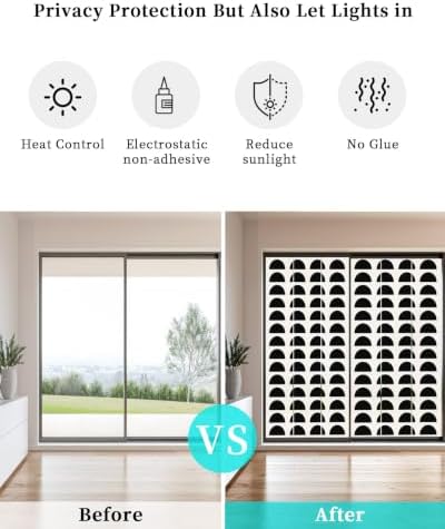 Window Privacy Film Frosted, Black Boho Non-Adhesive Static Cling Window Tint, Middle Century Geometric Abstract Art Insulated Windows Frosted Films for Living Room, 35.4 x 78.7 Inches - Image 6