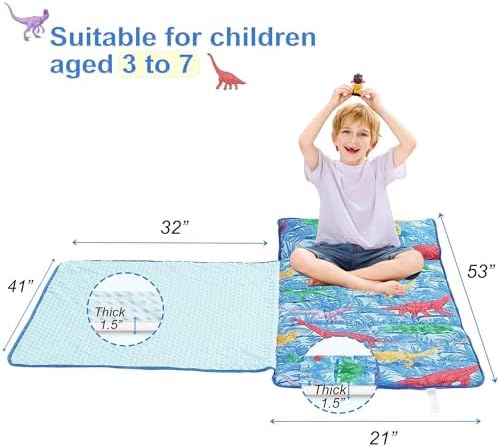 Viviland Toddler Nap Mat with Pillow and Minky Blanket, Rolled Large Sleeping Mat for Boys, Kids Slumber Bag Nap Mat for Preschool, Daycare, Kindergarten, Travel Camping - Dinosar Adventure - Image 5