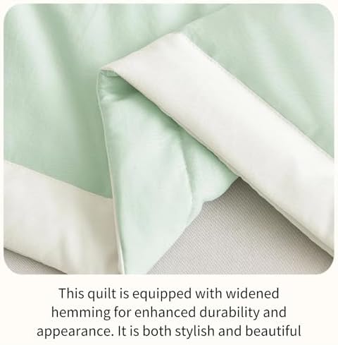 100% Cotton Summer Comforter,Ultra Soft Breathable Lightweight Quilt,Machine Washable for Hot Sleepers&Travel. (Green, XL(60''×78'')) - Image 2
