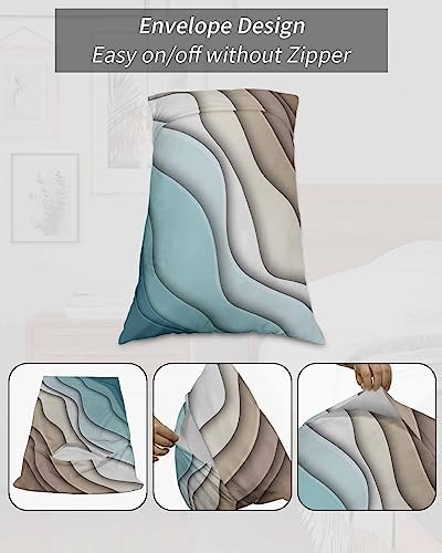 DecorLovee Teal Ombre King Pillow Cases Set of 2 - Microfiber Bed Throw Pillow Covers, Modern Geometric Abstract Brown Aesthetic Decorative Lumbar Pillow Cover with Envelope Closure for Sofa/Travel - Image 7