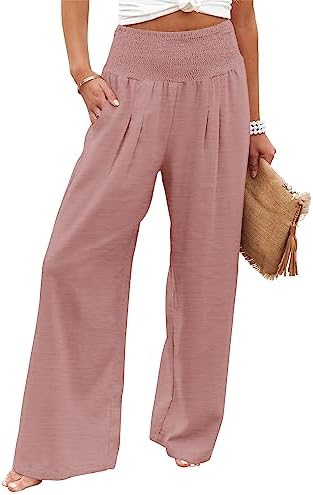 Angerella Womens Elastic High Waisted Palazzo Pants Casual Wide Leg Long Lounge Pant Trousers with Pocket by Angerella