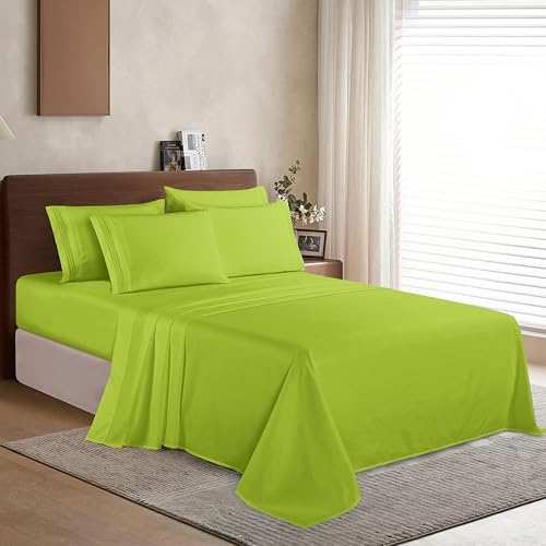 Elegant Comfort Luxury Soft 1500 Premium Hotel Quality Microfiber Wrinkle and Fade Resistant Cozy 6-Piece Bedding Set, Easy All Around Elastic Fitted Sheet, Deep Pocket, Queen, Lime - Image 3