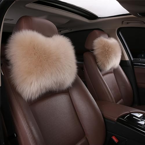 Fluffy Car Headrest Pillow Furry Long Wool Lumbar Auto Head Neck Support Pillow Cushion Natural Luxury Fur Warm Soft Comfort Winter by MLOVESIE
