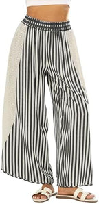 Athlisan Womens Summer Casual Loose Striped Wide Leg Lounge Pants Elastic Waist Palazzo Trousers by AthlisanFashion