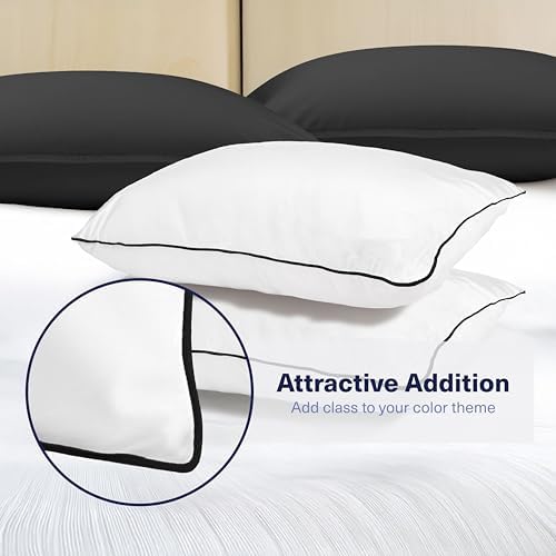 Kickoff Viscose Bamboo Pillowcase, King, Set of 2, 100% Organic Hidden Zippered Viscose Bamboo Pillow Case King Size, Cooling Pillow Cover for Hot Sleepers (20"x40", Trimmed, Onyx Black) - Image 3