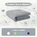 puredown® Soft Feather Down Blanket Lightweight Packable Down & Feather Fill Blanket for Indoor and Outdoor Use, Queen Size Blankets, 88"X90", Alloy Gray - Image 4