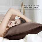 100% Mulberry Silk Pillowcase for Hair and Skin,Both Sides Natural Silk Bed Pillow Case with Hidden Zipper,19 Momme Grade 6A,1pc,Brown,Standard Size 20x26 Inches - Image 3