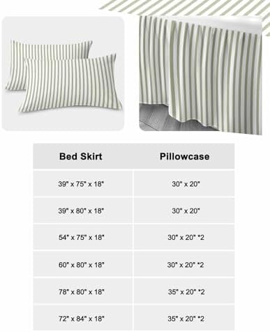Ruffle Skirt Bedspread for Queen Size Bed Farmhouse Sage Green Stripe 3 Piece Bedding Cover with Pillow Sham,18In Drop Bedskirt Coverlet for Bedroom Dorm Modern Vertical Line - Image 5