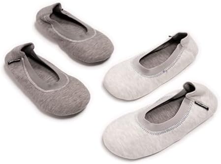 Muk Luks Women's 2 Pair Travel Ballerina Slipper Set, Grey, S (5-6) by MukLuks