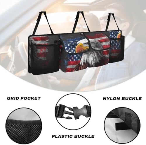 Dreaweet American Flag Bald Eagle Trunk Organizer for Car with Pockets Collapsible Trunk Organizer for SUV Trucks Sedan Van Patriotic Car Accessories Interior Back Seat Hanging Storage Organizers - Image 5
