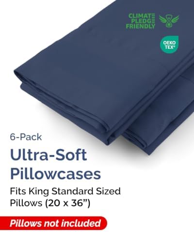 King Standard Pillow Cases - 6 Pack Pillowcases, 20" x 36" - Navy Blue - Image 2