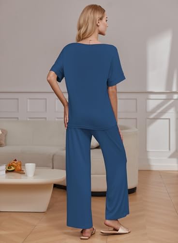 Ekouaer Pajama Sets Womens 2 Piece Short Sleeve Long Pants Pjs Lounge Set - Image 2