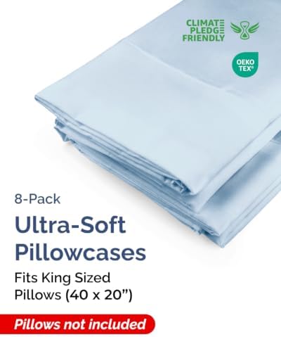 King Pillow Cases - 8 Pack Soft Pillowcase Covers - 20" x 40" (Sky Blue) - Image 2