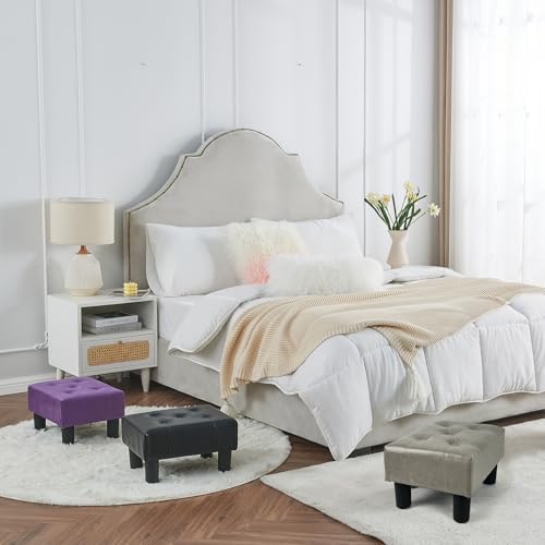 BRIAN & DANY Small Foot Stool, Leather Foot Stools with Legs, Stable Small Footstool for Living Room, Charcoal Gray - Image 2