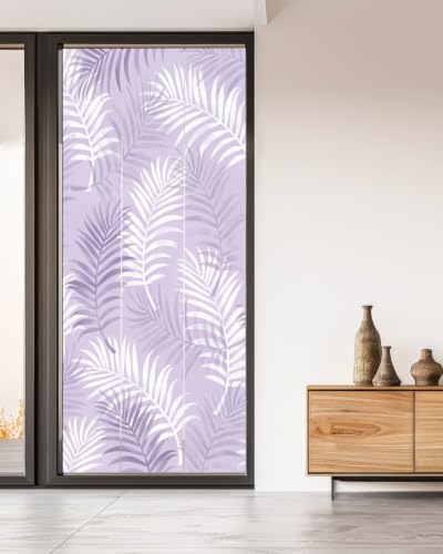 Window Privacy Film Frosted, Purple Botanical Non-Adhesive Static Cling Window Tint, Summer Palm Leaves Foliage Tropical Insulated Windows Frosted Films for Living Room, 35.4 x 78.7 Inches - Image 5
