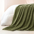 Exclusivo Mezcla Striped Queen Size Fleece Blanket for Bed, Olive Green - Image 6