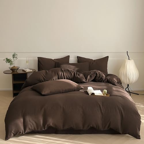 Luxlovery Brown Comforter Set Queen Mocha Brown Bedding Comforter Set Chocolate Color Solid Soft Breathable Blanket Quilts Chestnut Bedding Set for Women Men Queen by Luxlovery
