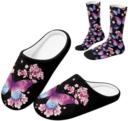 Womens Fuzzy Slipper with Socks Warm Cozy House Slipper and Socks Set Plush Winter Shoes for Indoor by Baxinh