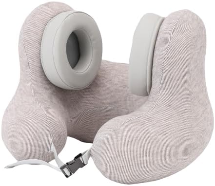 Travel Neck Pillow with Noise Reduction Ear Muffs, U Shape Airplane Pillow with Noise Cancelling Earmuffs, Neck Support Plane Pillow for Office High Speed Train Sleeping by oreilet