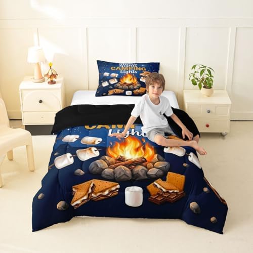 Erosebridal RV Camper Toddler Bedding Set, Outdoor Camping Themed Kids Comforter Sets for Girls Boys, Fun Summer Campsite Bed Set, Hiking Camping Lover Gifts Room Decor (1 Pillowcase) - Image 2