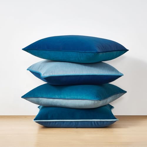 MONDAY MOOSE Decorative Throw Pillow Covers Cushion Cases, Set of 4 Soft Velvet Modern Double-Sided Designs, Mix and Match for Home Decor, Pillow Inserts Not Included (16x16 inch, Blue/Light Blue) - Image 3